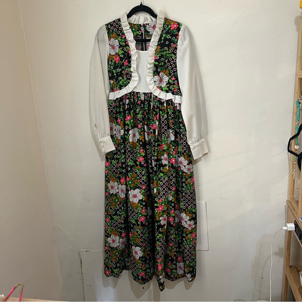 70s Neon Floral Maxi Dress